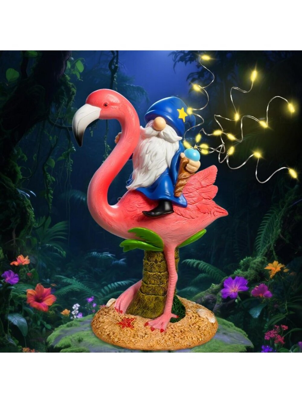 Funny Flamingo Gnome Solar Garden Statue | LED Outdoor Decor for Yard & Patio